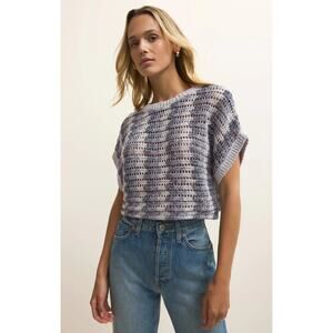 Z Supply Crochet Stripe Sweater Top - Calypso Blue Indigo NWT SIZE S M